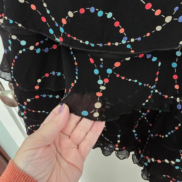 Indira Skirt Midi Length Tiered Black Multicolor Size XL Boho Layers Colorful - Picture 5 of 6